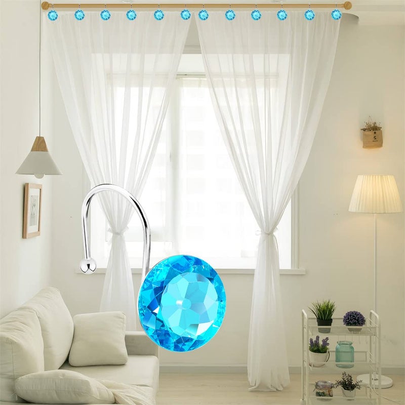 Yapicoco Shower Curtain Hooks Rings for Bathroom, 12PCS Stainless Steel Rust Resistant Decorative Rhinestones Shower Hangers for Curtains, Clothing, Towels, etc. (Aqua Blue) - Image 5